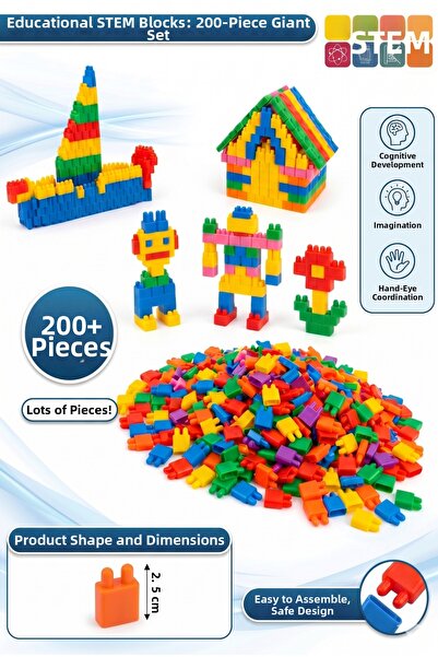 SHOP AND JOY 200 قطعة من المكعبات الملونة - مجموعة لتطوير المهارات الحركية ال...
