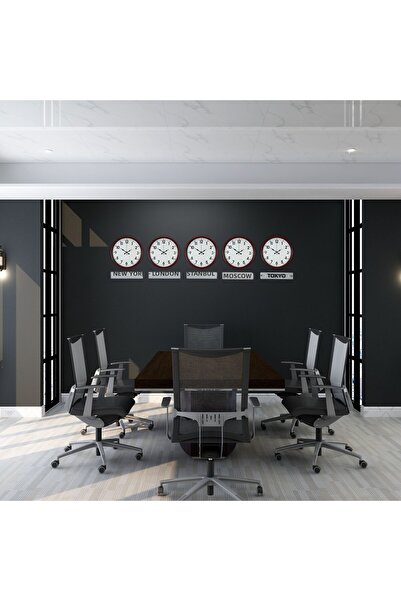 Hobibahçem Red Global Classic 36 cm World Clock with 5-Panel Table