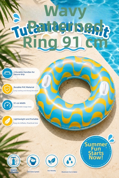 craftivio Wavy Patterned Sea and Pool Ring with Handle 91 cm Inflatable Ring