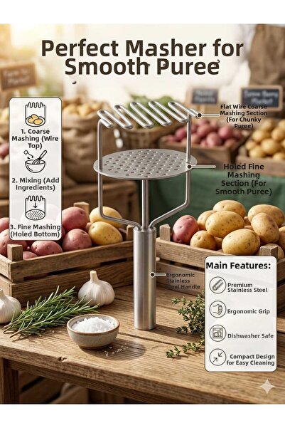 LOVYCO Double-Action Stainless Steel Potato Masher - Professional Puree Maker...
