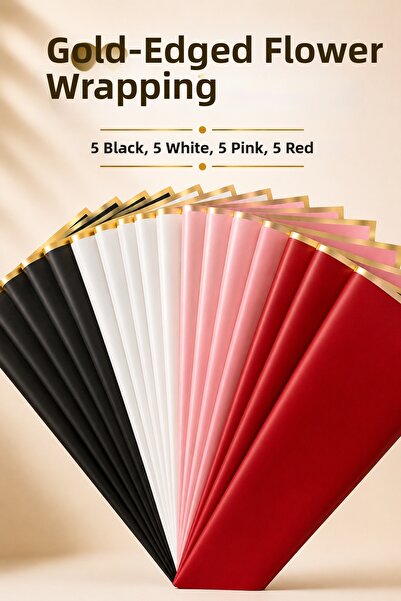 Sellor Flower Packaging with Gold Stripes Set of 20 Black White Pink Red Bouq...