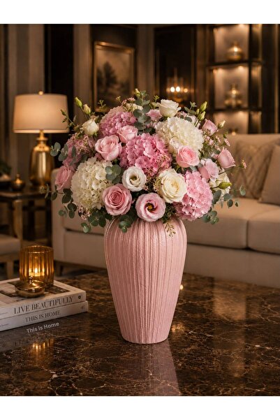 MdHomeDekorasyon Ceramic Textured Polyester Unbreakable Soft Ecru Deep Vase