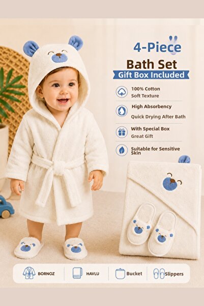 Sitilin Baby Boy Luxury Premium Teddy Bear Bathrobe Towel Set 100% Cotton New...