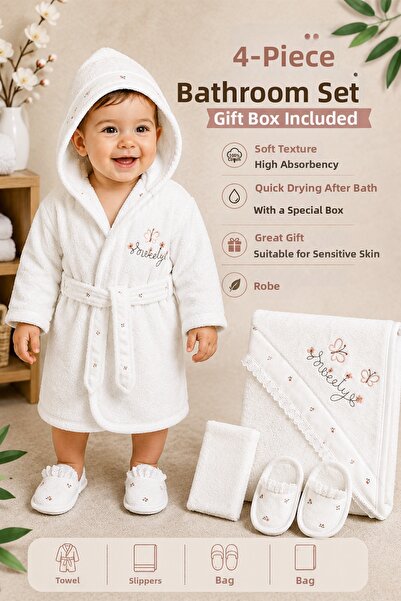 Sitilin Baby Girl Luxury Premium Lace Bathrobe Towel Set 100% Cotton Newborn ...
