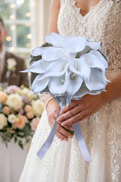 Yapay Çiçek Deposu İlk Işık Wet Gala Bridal Bouquet Set of 2 with Pearls and ...