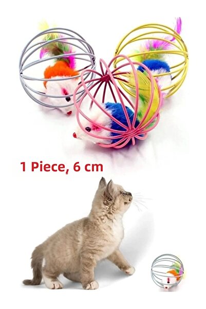 Moodly Caged Colorful Cat Dog Play Ball with Mouse 6 Cm
