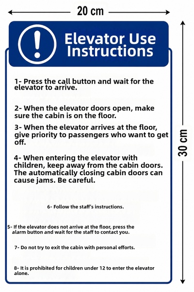 TRİMENT3D Elevator Instruction Label Set of 3 – 20X30 Label
