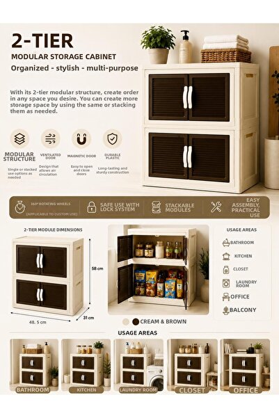 LOREMPBOX 2-Tier Modular Plastic Storage Cabinet with Doors Organizer Cabinet...