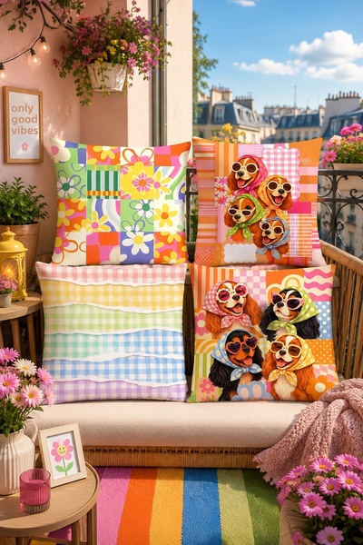 EVPANYA Dog Friends Patterned 4-Piece Throw Pillow Cover Set