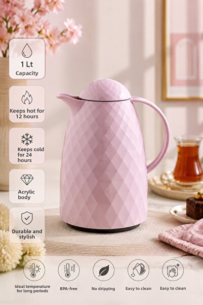 chic crazze 1 Liter Acrylic Soft Pink Tea Thermos with 12-Hour Hot / 24-Hour ...