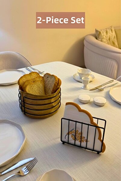 Edora Home Set of 2 Black Cage Napkin Holder Round Bread Basket Kitchen Set