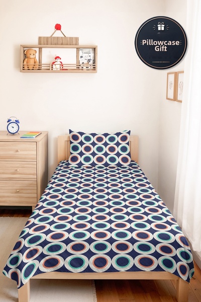 Evimde Bambaşka Navy Blue Geometric Youth Room Single Pique Set - Mint Modern...