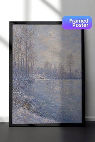 Zestia Pictură murală inspirată de Monet cu peisaj de iarnă, peisaj impresion...