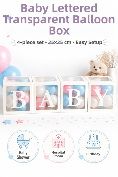 Organizasyon Pazarı Baby Written White Box Transparent Box Balloon Set Baby A...
