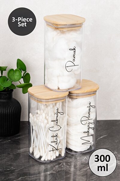 Dolkin Home 3-Piece Makeup Cotton - Cotton - Swab Set with Label and Bamboo L...