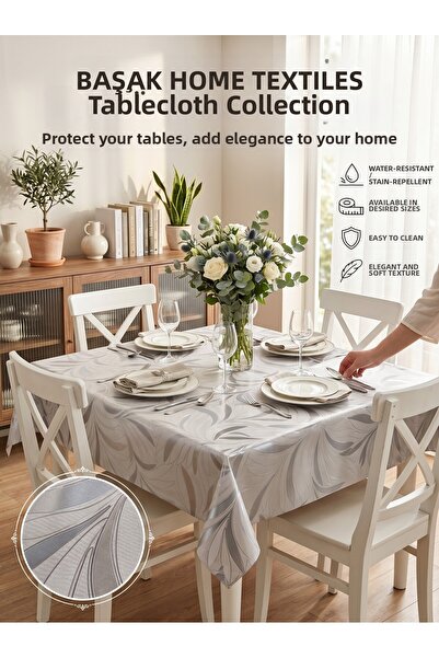 Başak Ev Tekstili Silver Shiny Pvc Tablecloth - Wipeable, Stain Resistant, Ki...