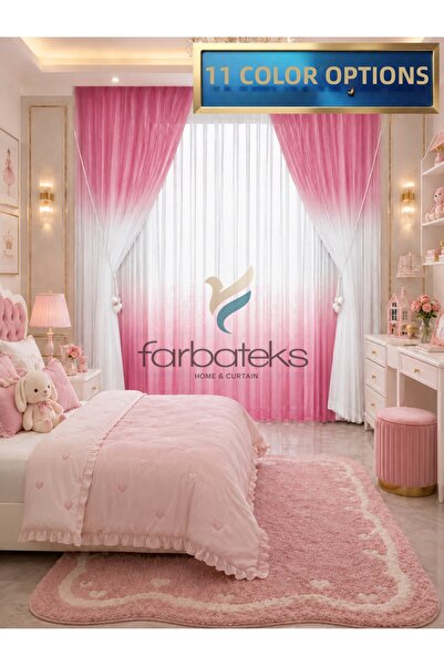 farbateks Fuchsia Top Color Transitioning Teen Room Children's Room Tulle Bac...
