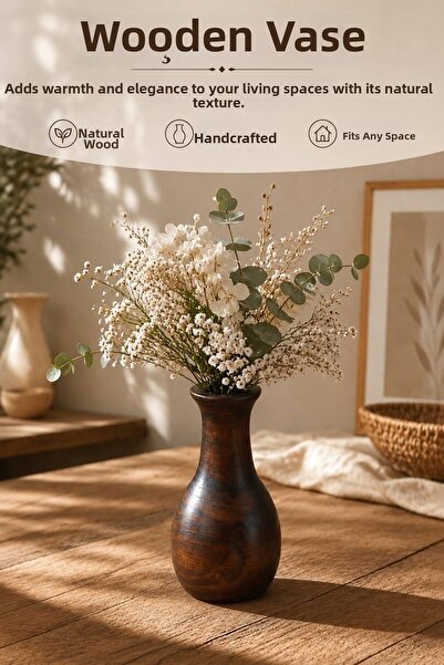 ENYAZA(2024) Enyaza Home Luna Decorative Wooden Vase 16X9 cm Handmade Natural...