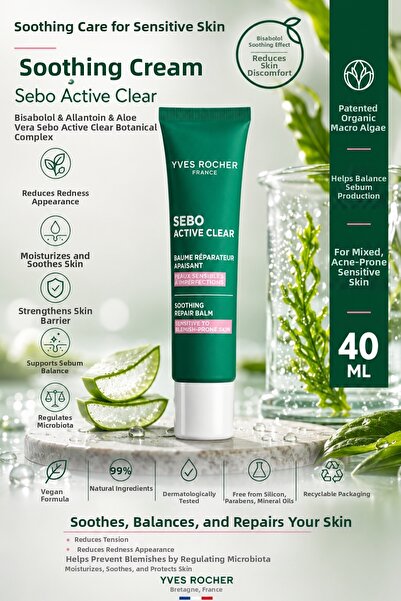 Yves Rocher Anti-Redness Soothing Facial Moisturizing Cream for Sensitive and...