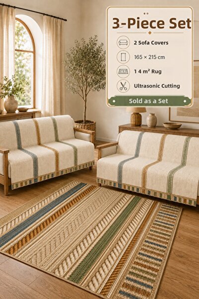GECE MODA 3-Piece Set: 2 Pieces 165X215 cm Sofa Cover + 1 Piece 4m2 160X230 c...