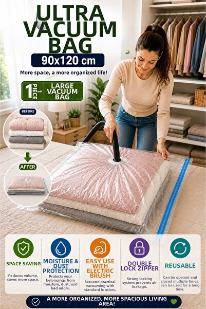 OpenCity Ultra Large Vacuum Storage Bag 90X120 cm 1 Piece Double Lock Vacuum ...
