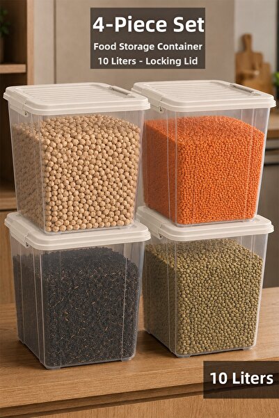 Meleni Home 4-Piece Legume Storage Box - Lock Lid Flour Food Storage Kitchen ...