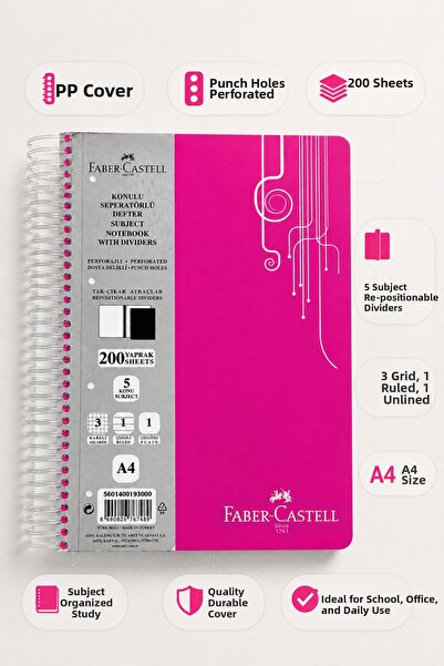 Faber Castell Faber Notebook with Separator 200 Sheets 5 Sections Removable P...