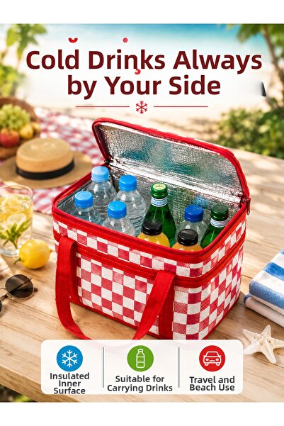 izbul Aluminum Foil Inner Surface Thermos Bag Camping Beach Grocery and Picni...