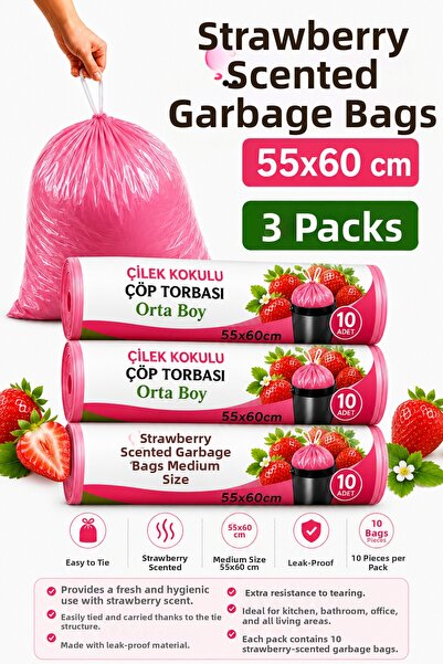 ARVALE Medium Size 55X60 Strawberry Scented Drawstring Garbage Bag 30 Pieces ...