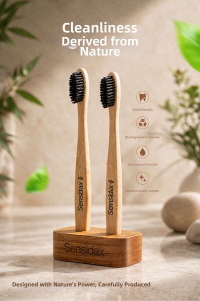 SENSİDAX Bamboo Toothbrush 1+1 -Medium Medium- Bamboo Toothbrush Holder