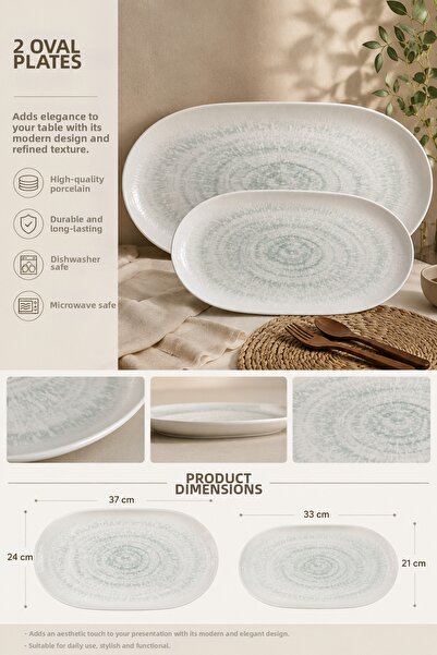 İD FİNE Set of 2 Porcelain Oval Kayık Plates |   37 & 33 cm Modern Stylish Pr...
