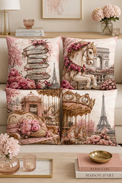 stellahomes Paris Themed Set of 4 Decorative Throw Pillow Covers – Eiffel Tow...