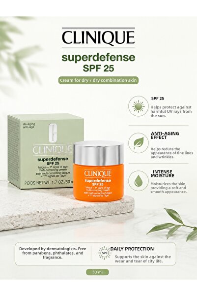 Clinique Superdefense Spf 25 Multi-Effect Sun Protection Moisturizing Cream 3...