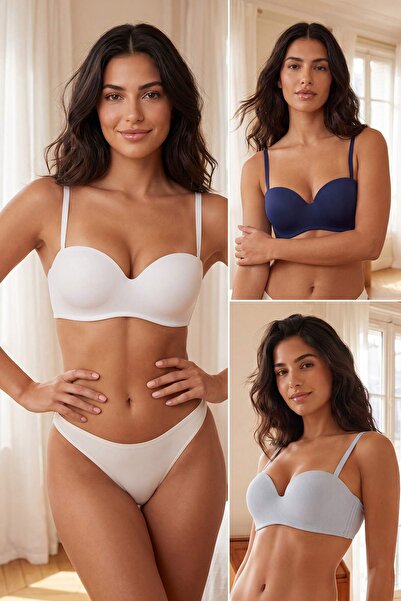 Trendyol Kollektion Marineblau-Mehrfarbiger 3-teiliger Micro/Camisole-BH mit ...