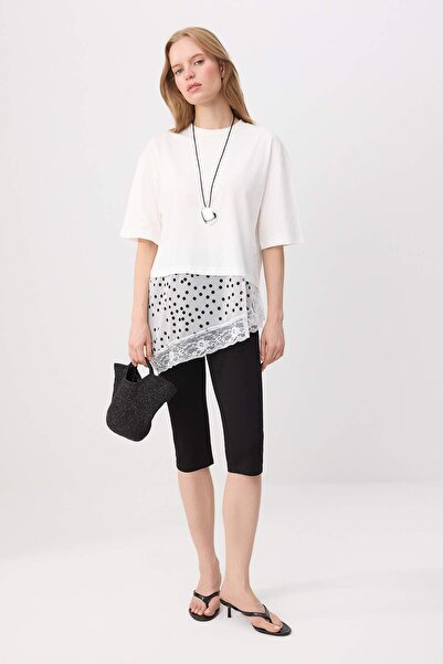 Trendyol Collection Tricou tricotat ecru, simplu, supradimensionat/larg, cu d...