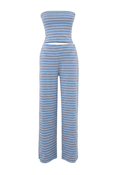 Trendyol Collection Set de top și pantaloni tricotați, moale, cu dungi multic...