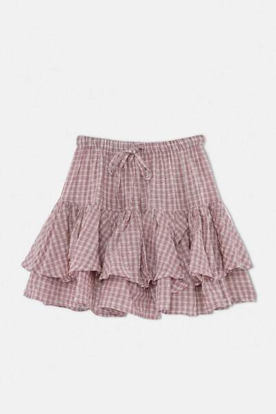 Trendyol Collection Pink Tiny Plaid 100% Cotton Ruffle Mini Skirt Twoss26Et00249