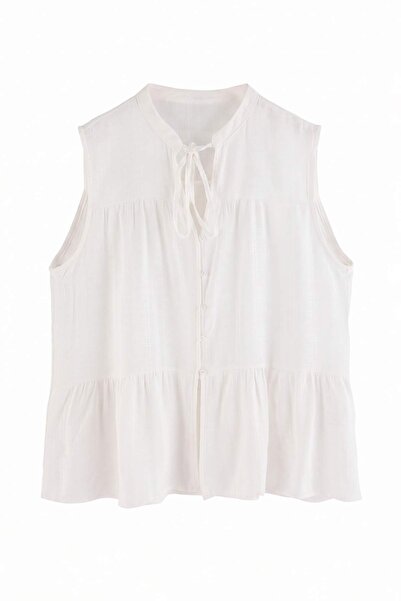 Trendyol Curve White Linen Look Woven Large Size Blouse