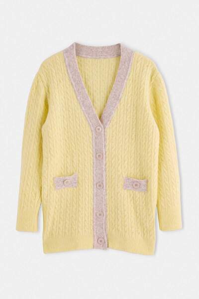 Trendyol Modest Tricotaj din tricot cu blocuri de culoare galbenă, cardigan h...
