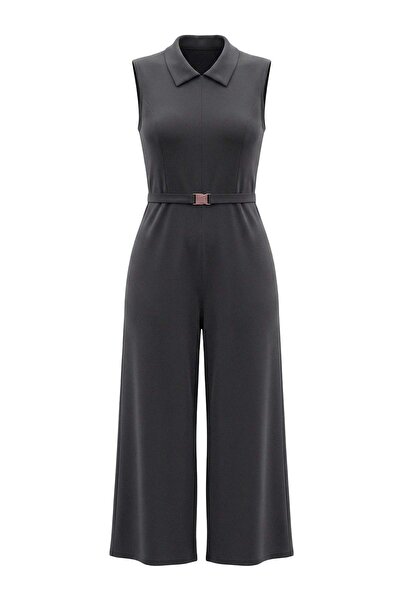 Trendyol Curve Anthracite Polo Collar Sleeveless Belted Premium Modal Knitted...