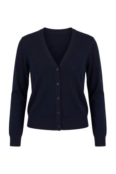 Trendyol Collection Navy Blue Wool V-Neck Padded Oversize Knitwear Cardigan T...