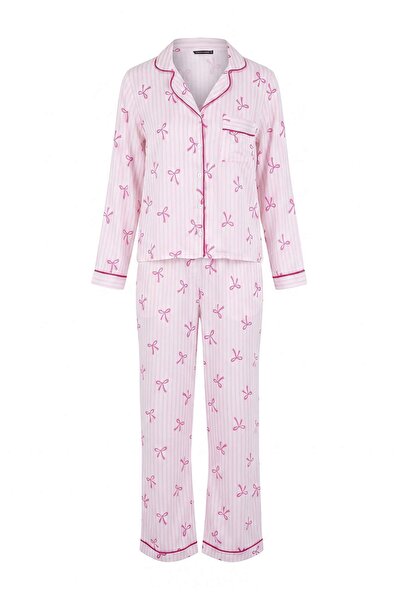 Trendyol Collection Pink-Multicolor Printed Satin Woven Pajama Set Thmaw27Pt0...