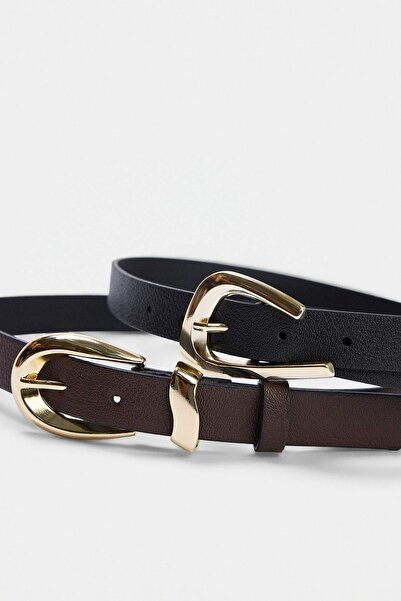 TRENDYOL SHOES Black-Brown Women's Double Belt Takaw27Ke00023