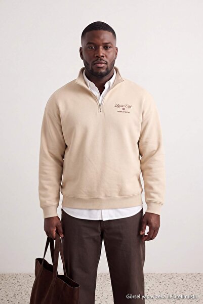 Trendyol Collection Big Size Stone Oversize Fleece Inside Embroidered Zipper ...