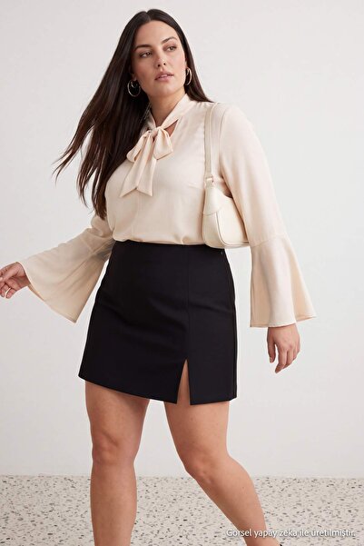 Trendyol Curve Ecru Chiffon Woven Plus Size Blouse