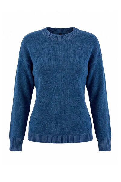 Trendyol Collection Navy Blue Wide Fit Special Yarn Knitwear Sweater Twoaw26K...