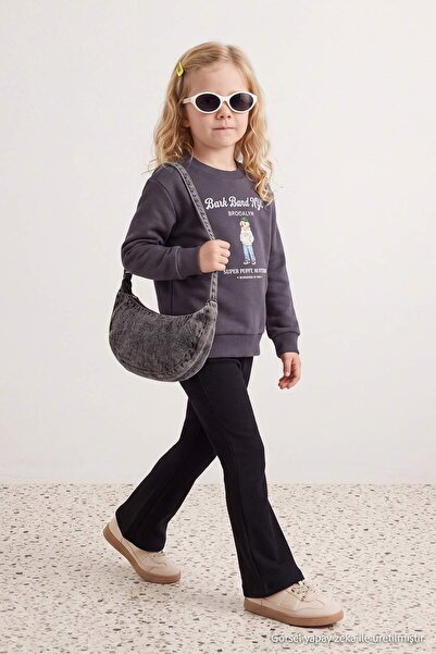 TRENDYOLKIDS Anthracite Girls' Plain Knitted Top and Bottom Set Tkdaw27Au00009