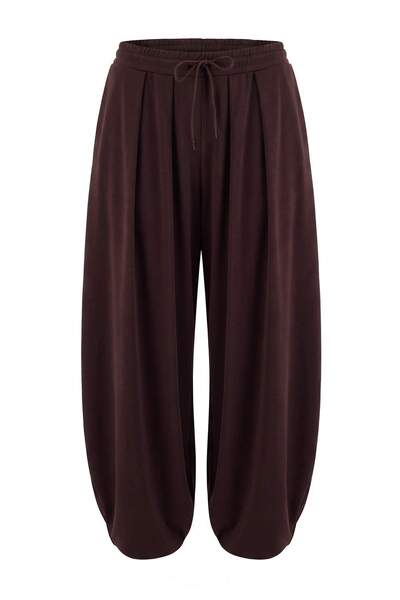 Trendyol Curve Brown Elastic Cuffed Pleated Plus Size Sweatpants Tbbaw26Aj00014