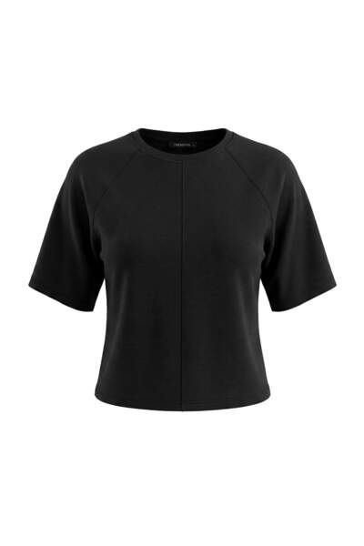 Trendyol Collection Black Soft Touch Stitching Detailed Raglan Sleeve Fitted ...