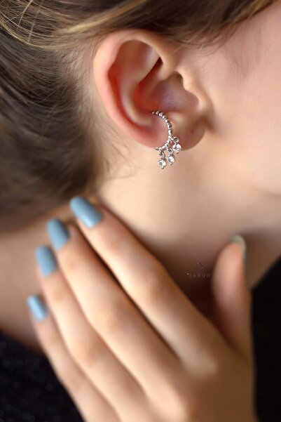 BY BARUN SİLVER Kıkırdak Earcuff Yuvarlak 925 Ayar Zirkon Taşlı Beyaz Silver ...